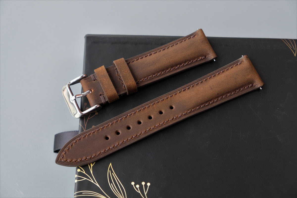 dark brown waxed leather watch strap – photo 4