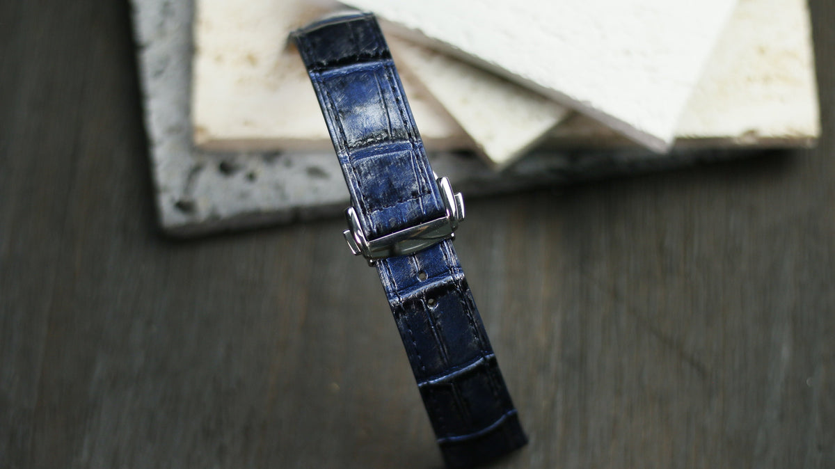 navy alligator leather watch strap