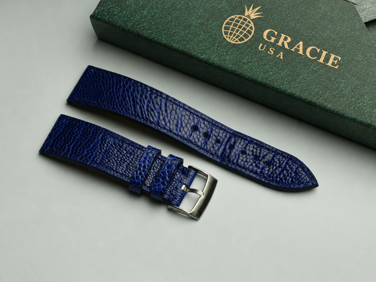 blue ostrich leather watch strap – photo 4
