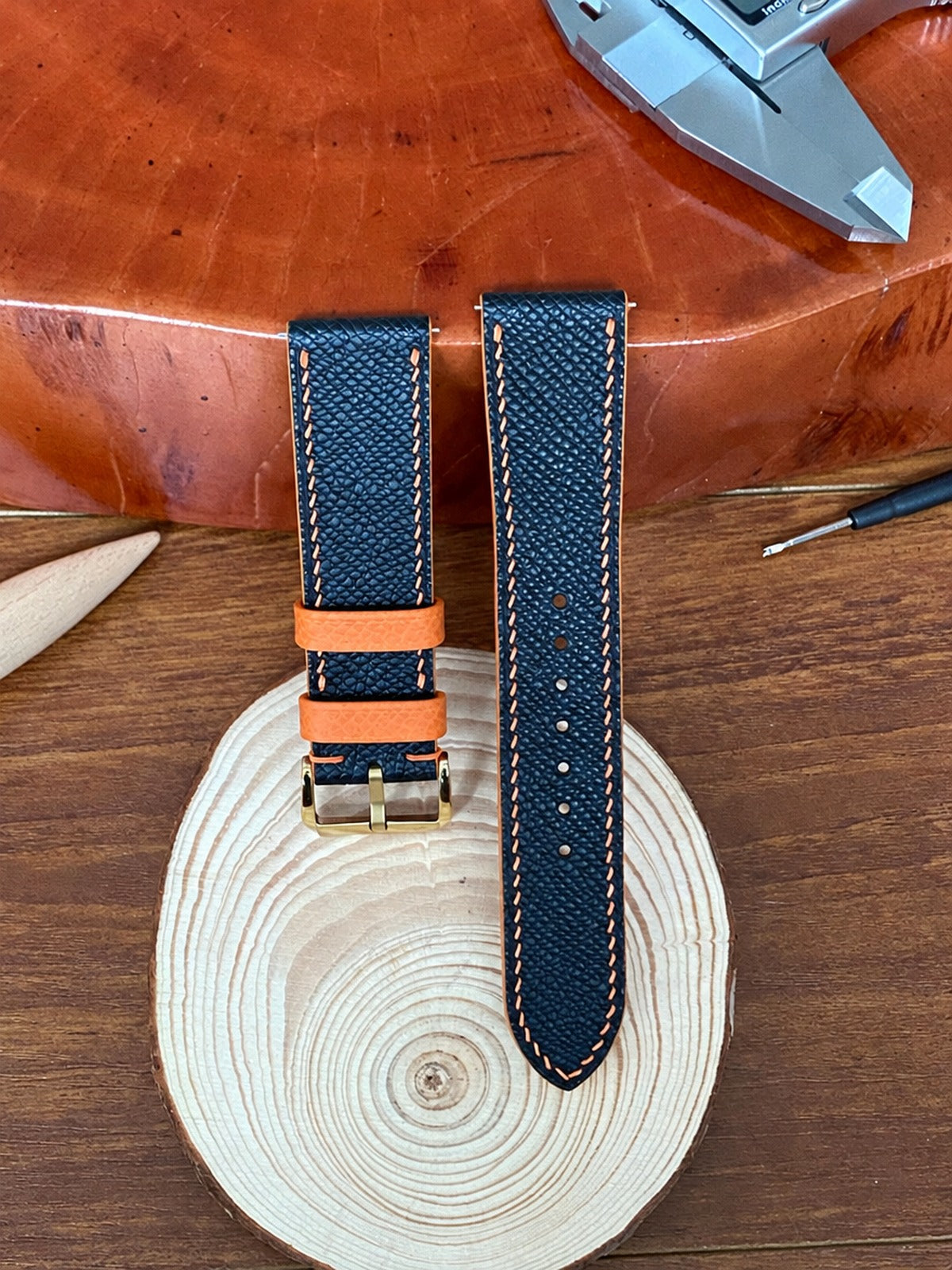 black & orange epsom leather watch strap – photo 4