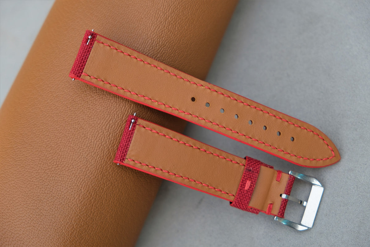 red canvas leather watch strap – photo 4