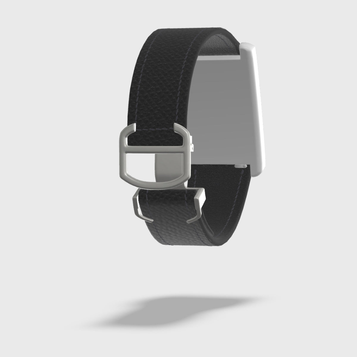 black epsom single folding leather watch strap, 3D preview