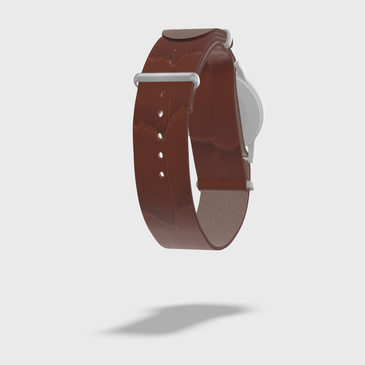 cognac alligator nato leather watch strap, 3D preview