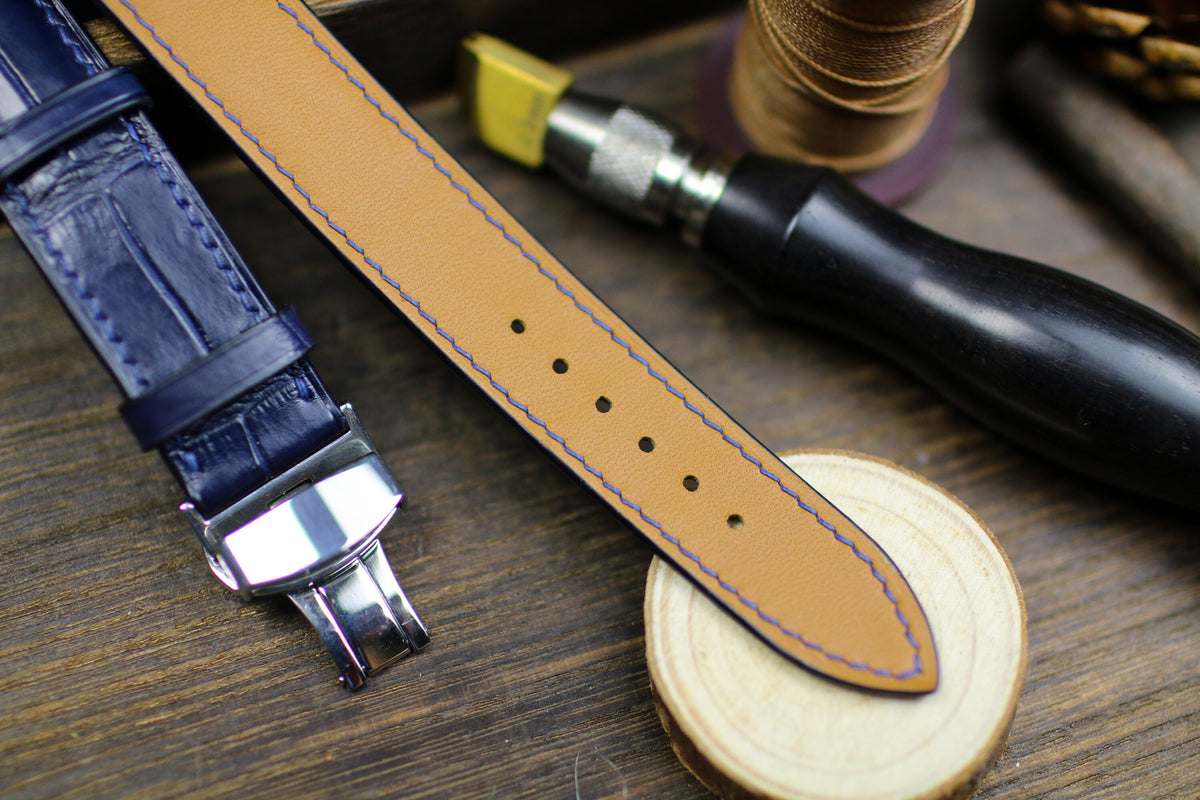 navy blue alligator leather watch strap – photo 3