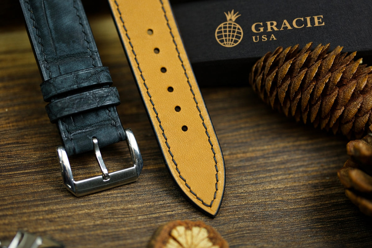 waxy black alligator leather watch strap – photo 3