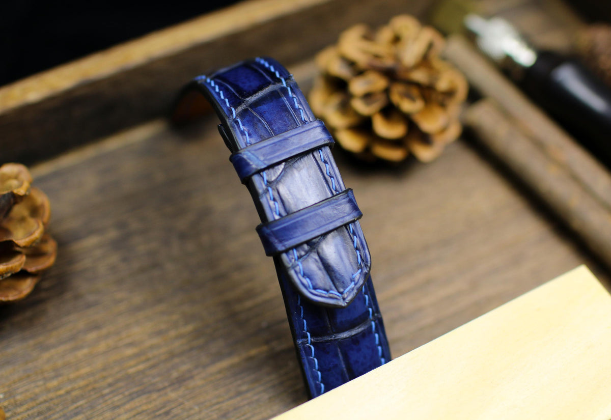 patina navy blue alligator leather watch strap – photo 3