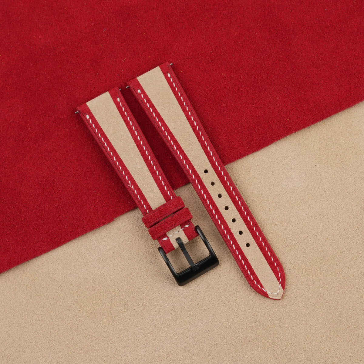 beige & red suede leather watch strap – photo 5