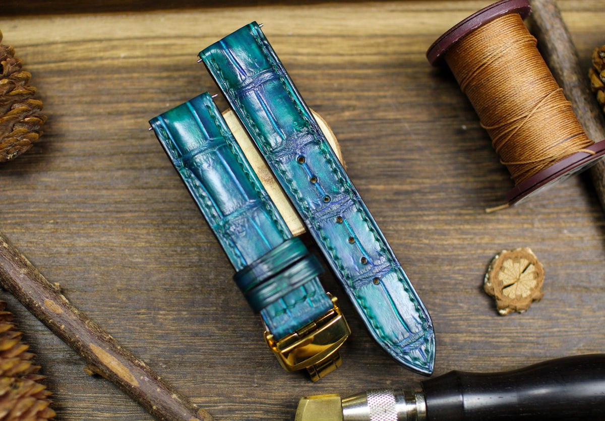 teal alligator leather watch strap – photo 3