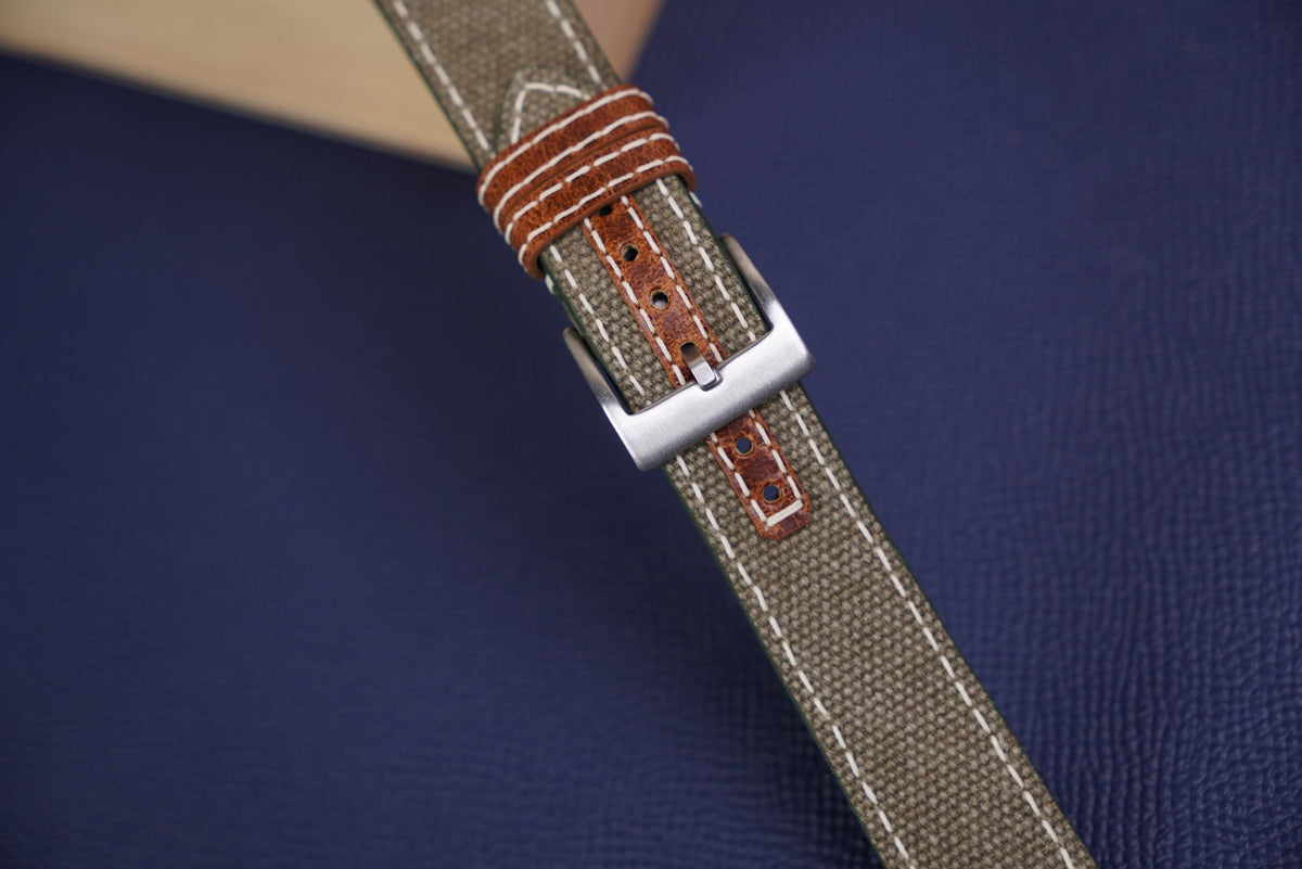 olive canvas leather watch strap – photo 5