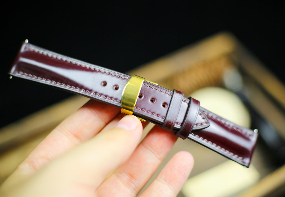 cherry brown shell cordovan leather watch strap – photo 3