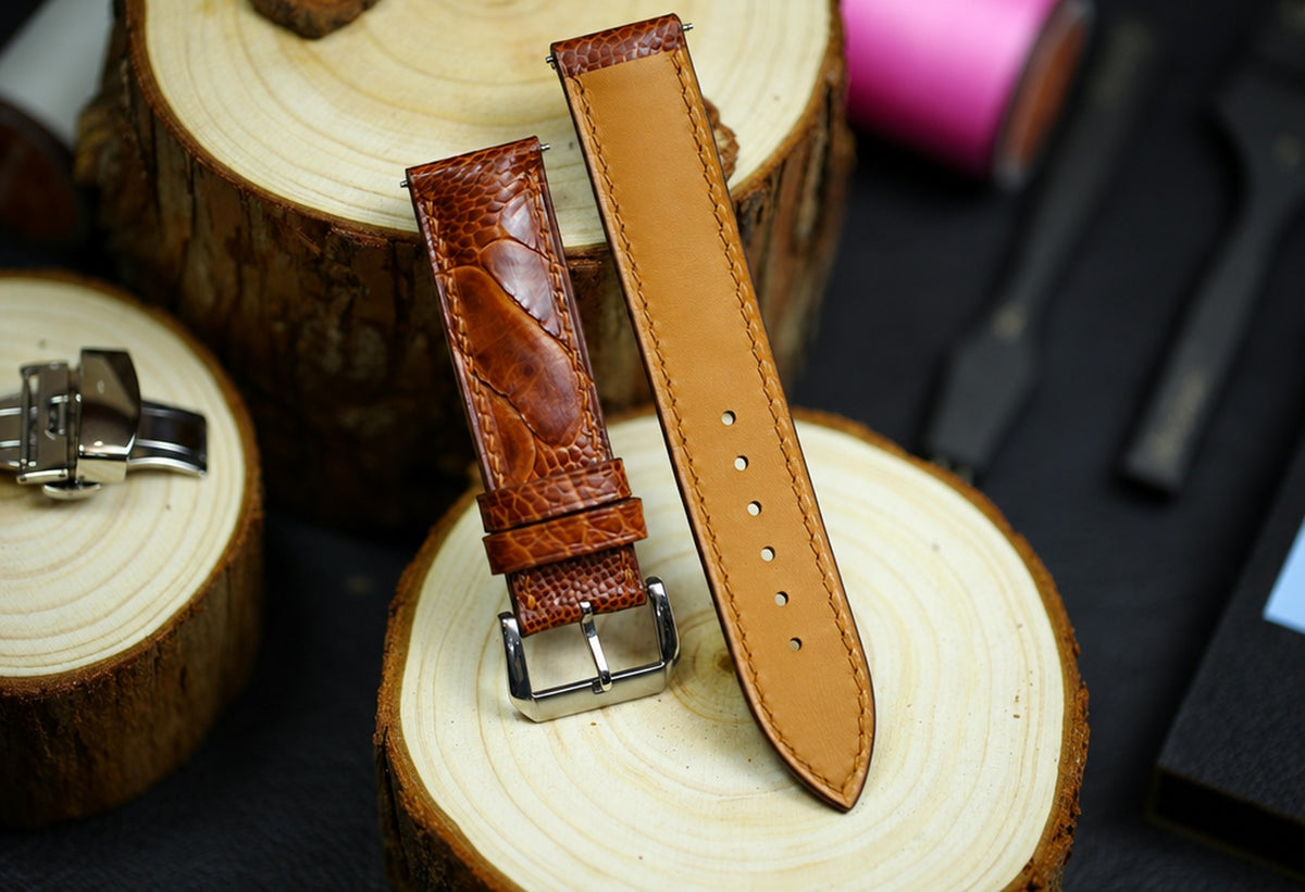 brown & tan ostrich leg leather watch strap – photo 3