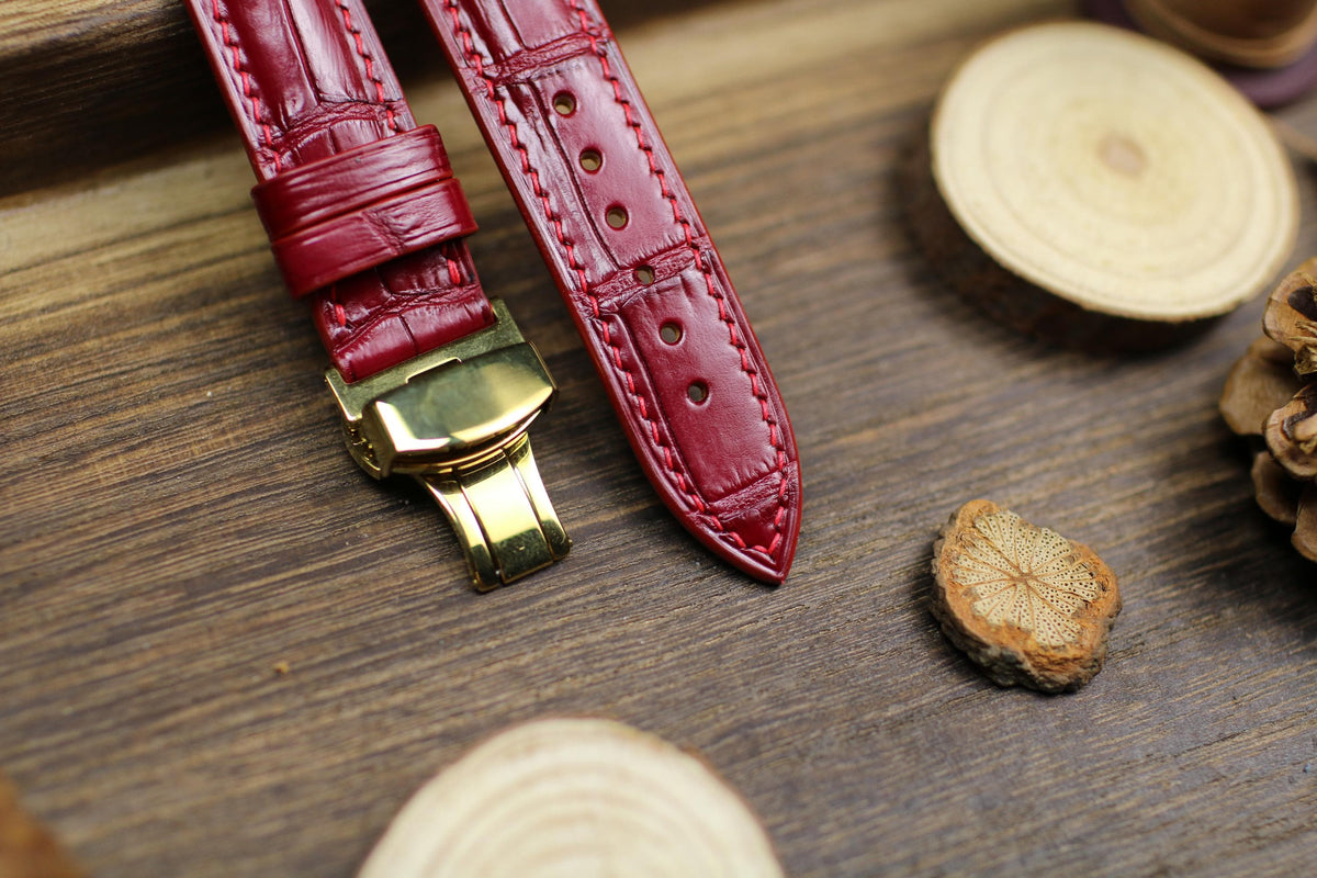 oxblood red alligator leather watch strap – photo 3