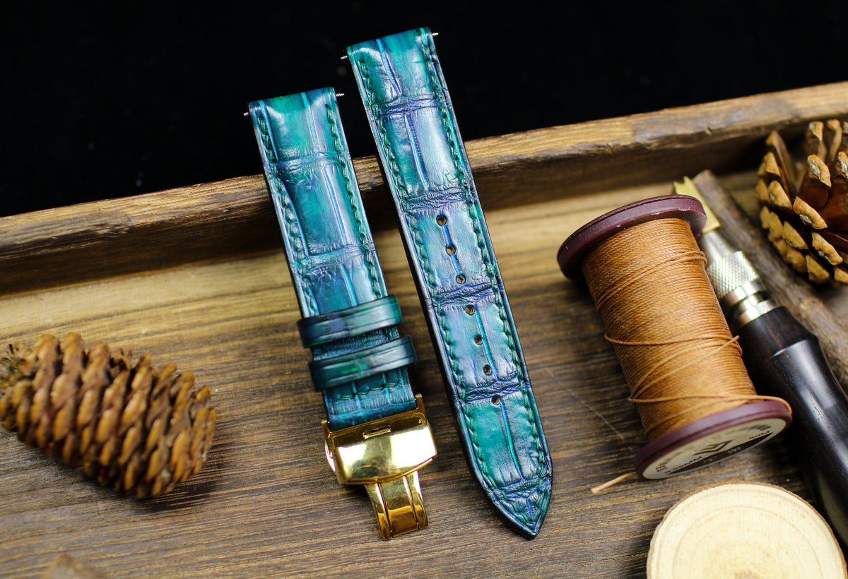 aqua green alligator leather watch strap – photo 3