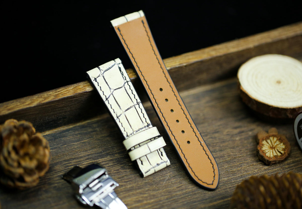 white & black alligator leather watch strap – photo 3