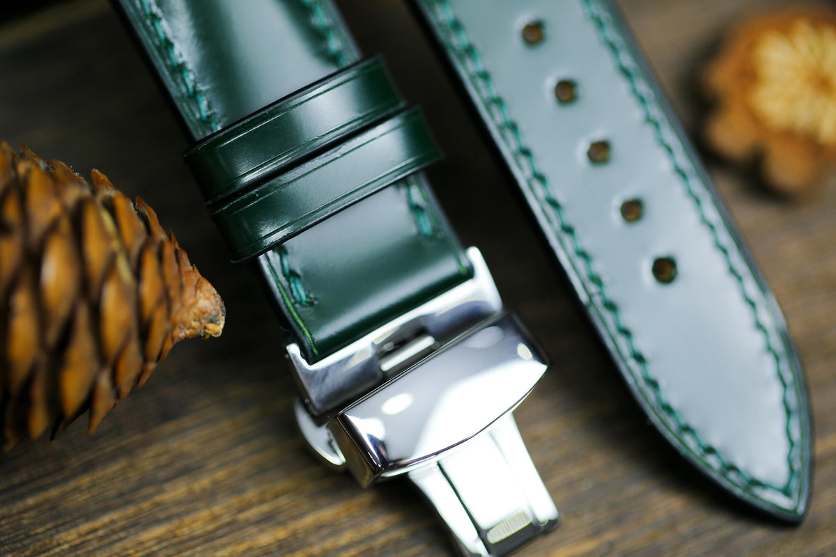 medium army green shell cordovan leather watch strap – photo 3