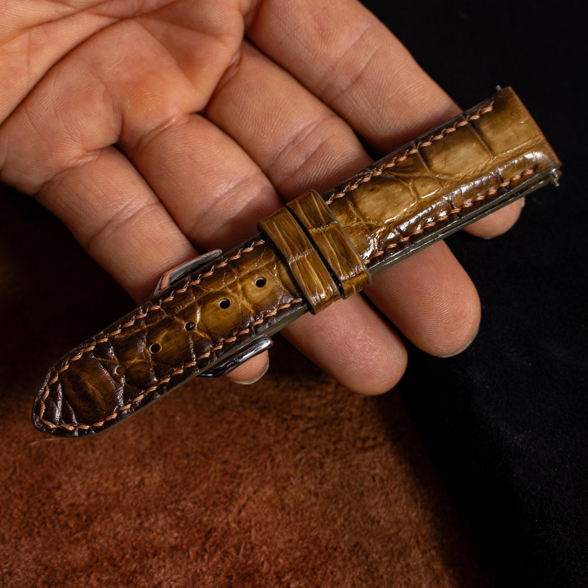 patina honey alligator leather watch strap – photo 5
