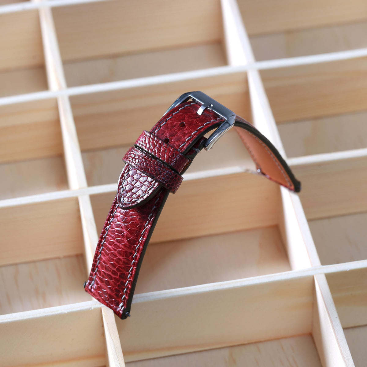 red ostrich leg leather watch strap – photo 5