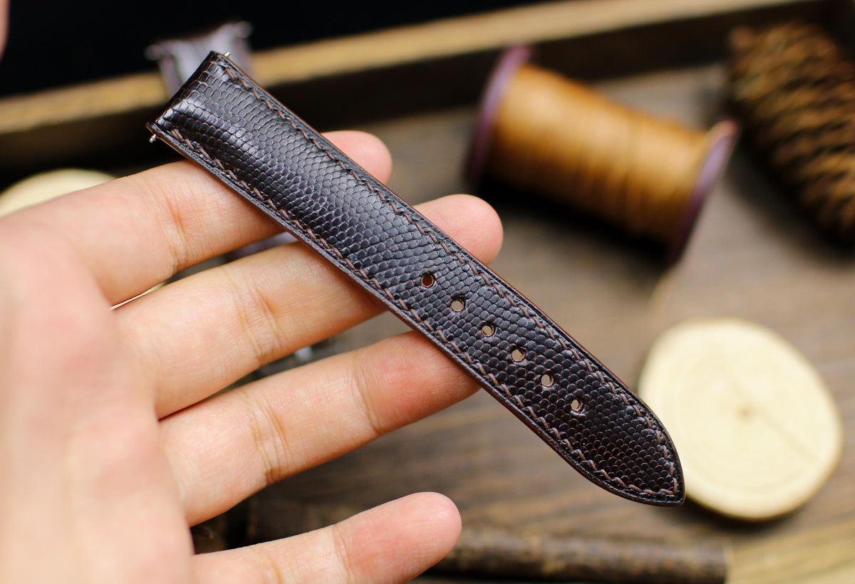 dark brown lizard leather watch strap – photo 3