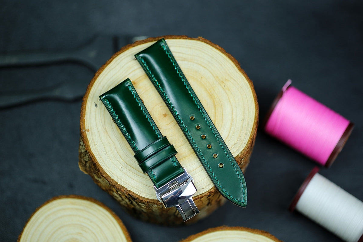 emerald green & green shell cordovan leather watch strap – photo 3