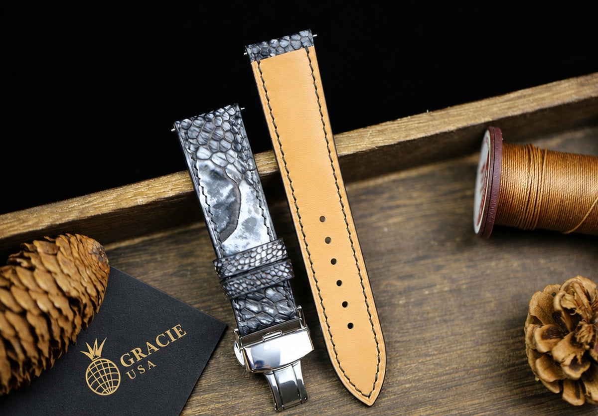 patina black ostrich leg leather watch strap – photo 3