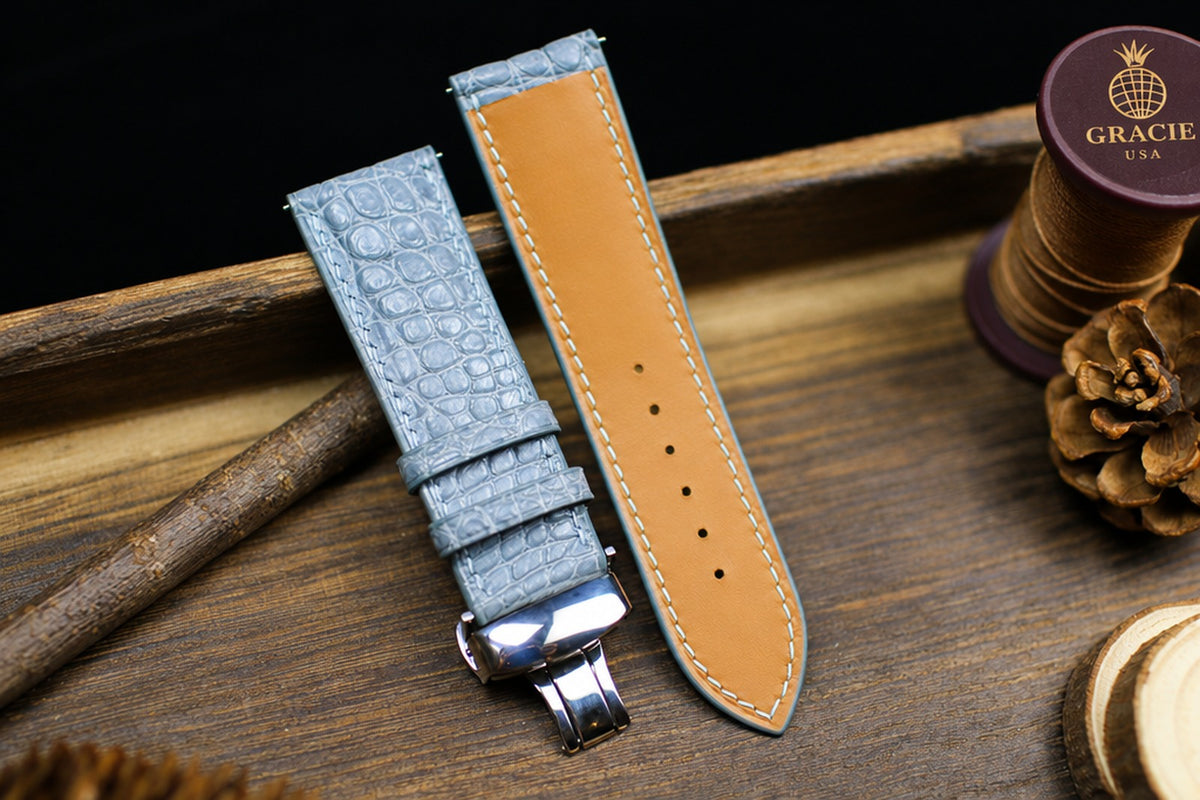 light grey alligator leather watch strap – photo 3