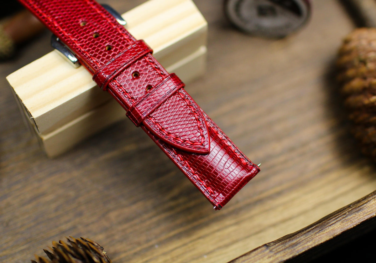 oxblood dark red lizard leather watch strap – photo 3