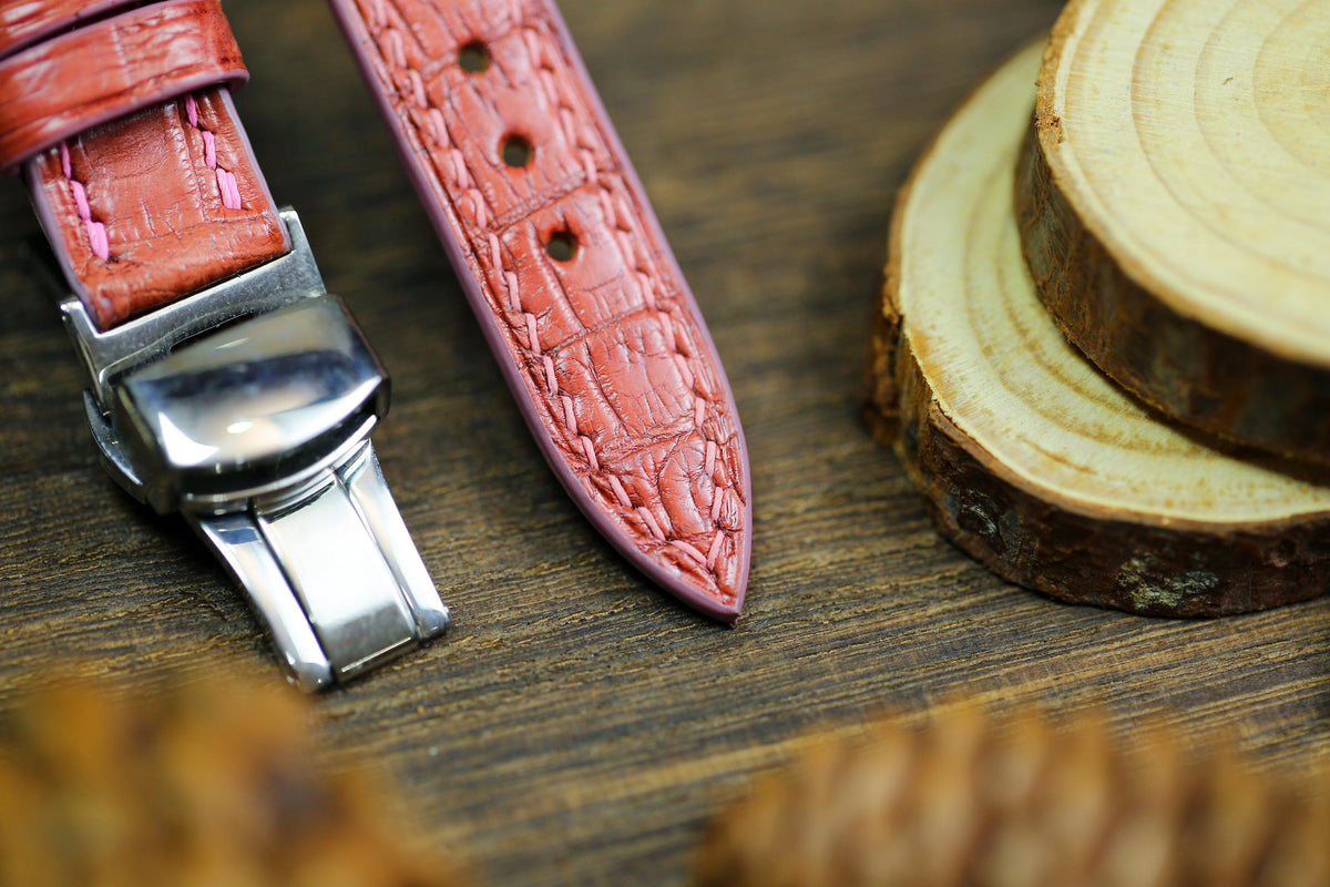 salmon pink alligator leather watch strap – photo 3