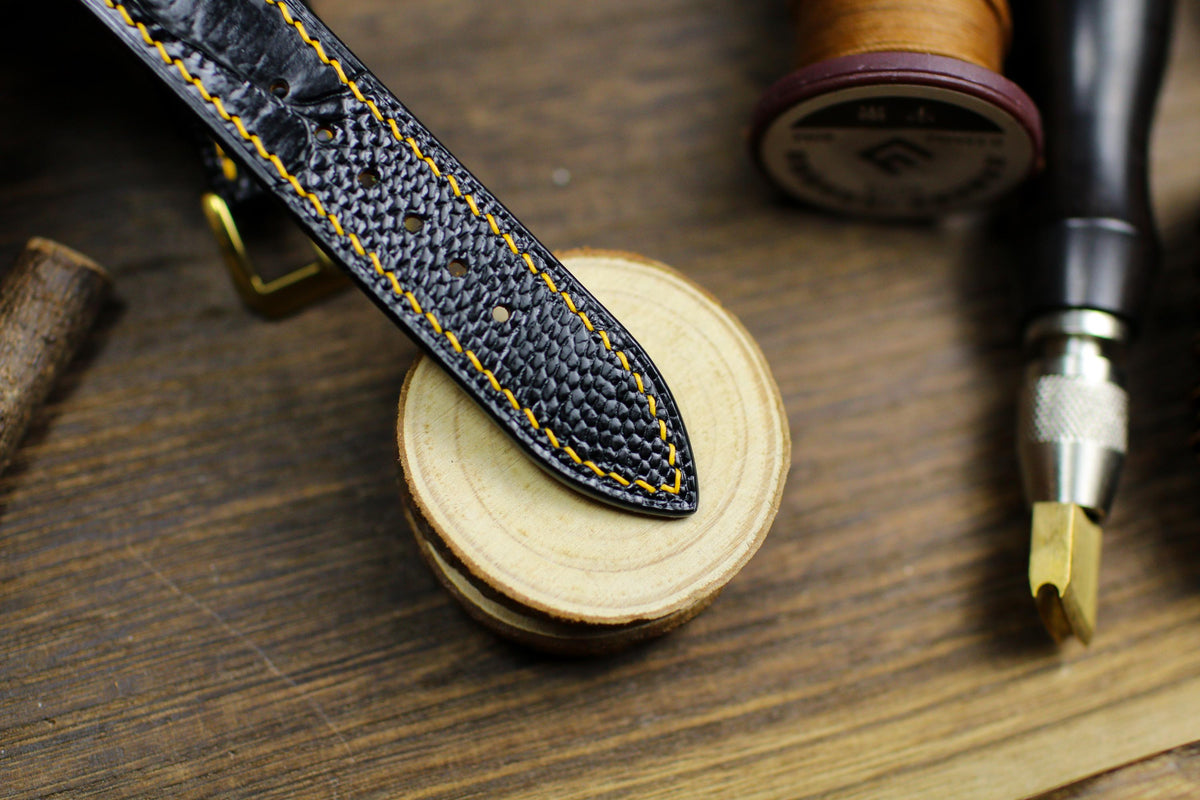 black ostrich leg leather watch strap – photo 3