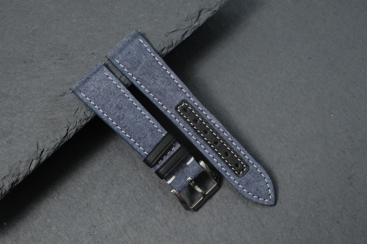 blue gray canvas leather watch strap – photo 2