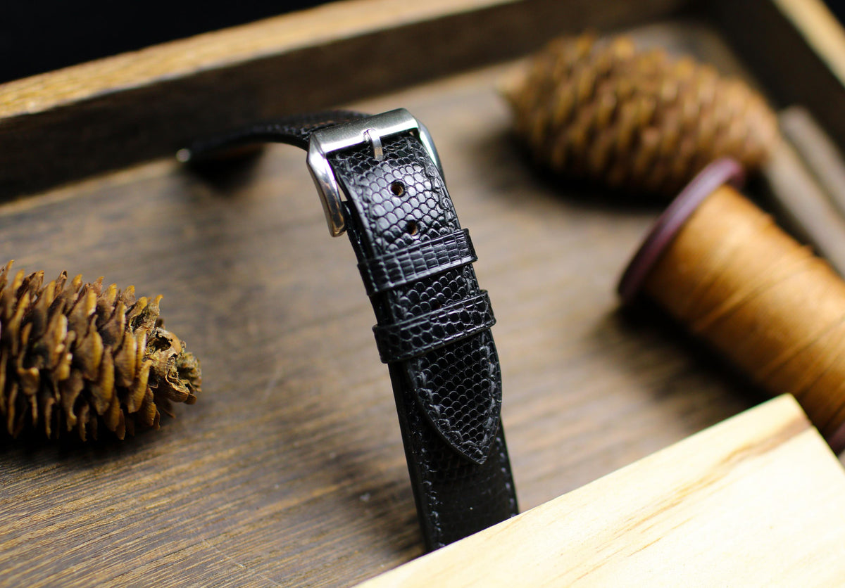 medium shine black lizard leather watch strap – photo 4