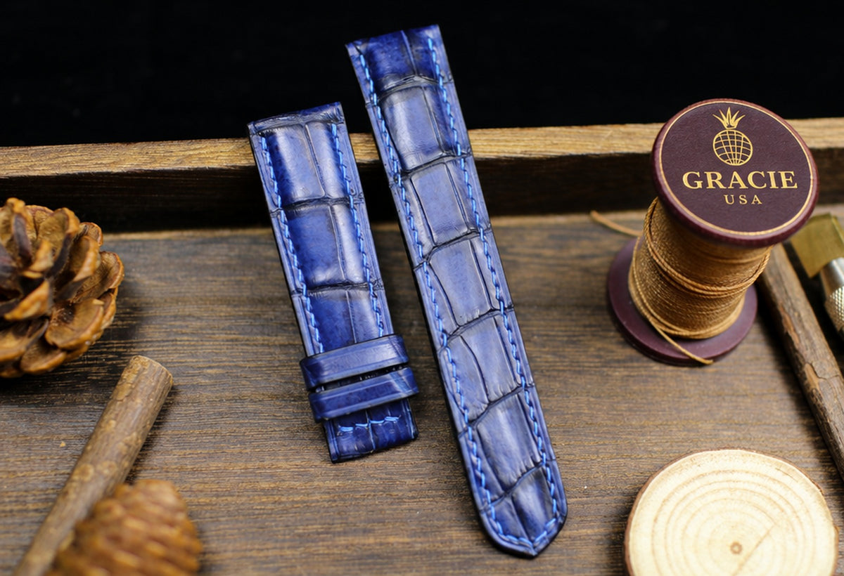 patina navy blue alligator leather watch strap – photo 4