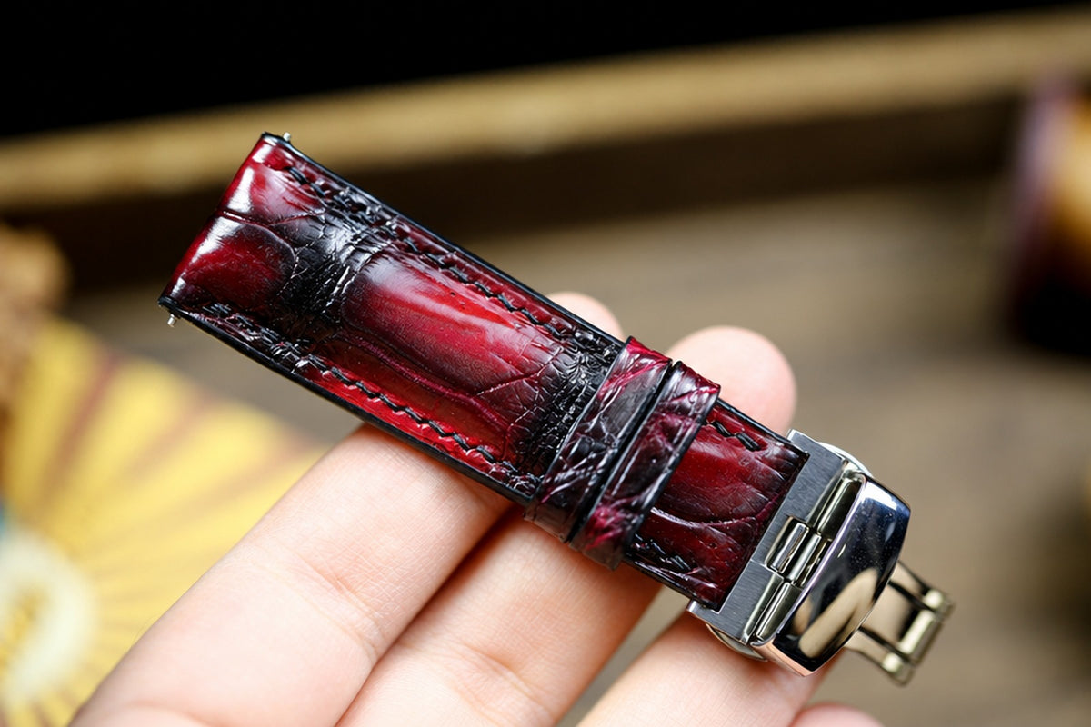 red & black alligator leather watch strap – photo 4