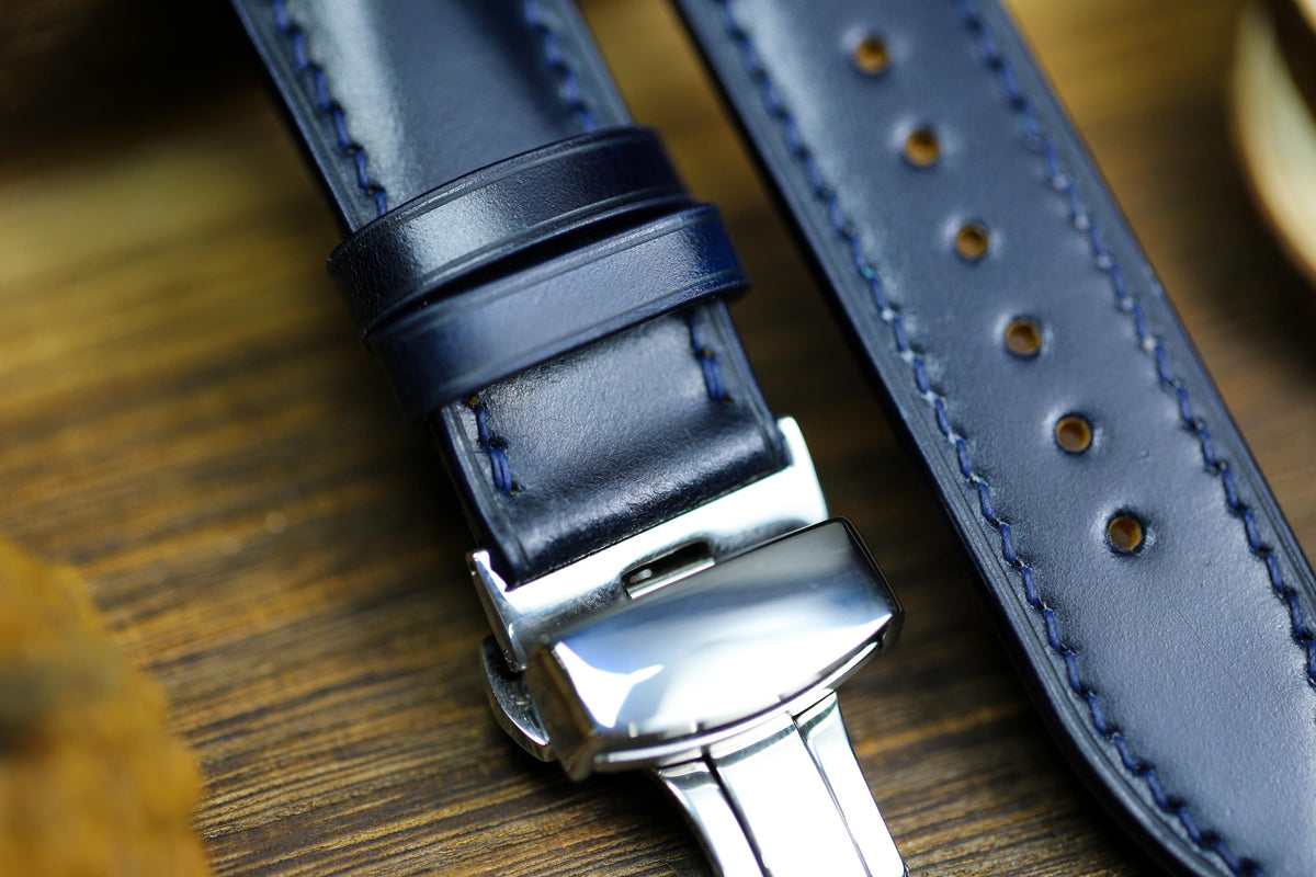 navy blue shell cordovan leather watch strap – photo 4