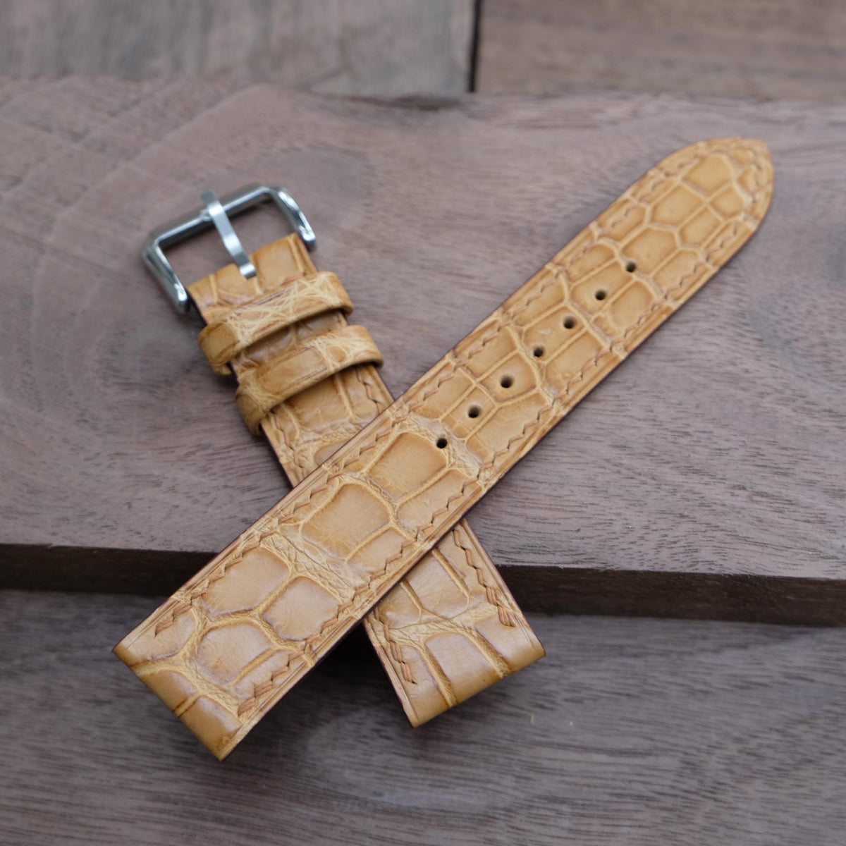 brown gold alligator leather watch strap – photo 6