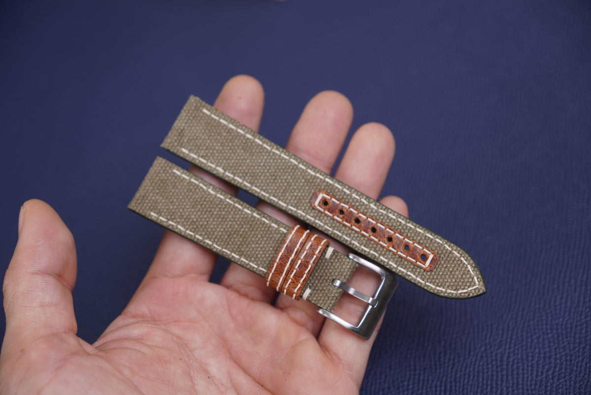 olive canvas leather watch strap – photo 6