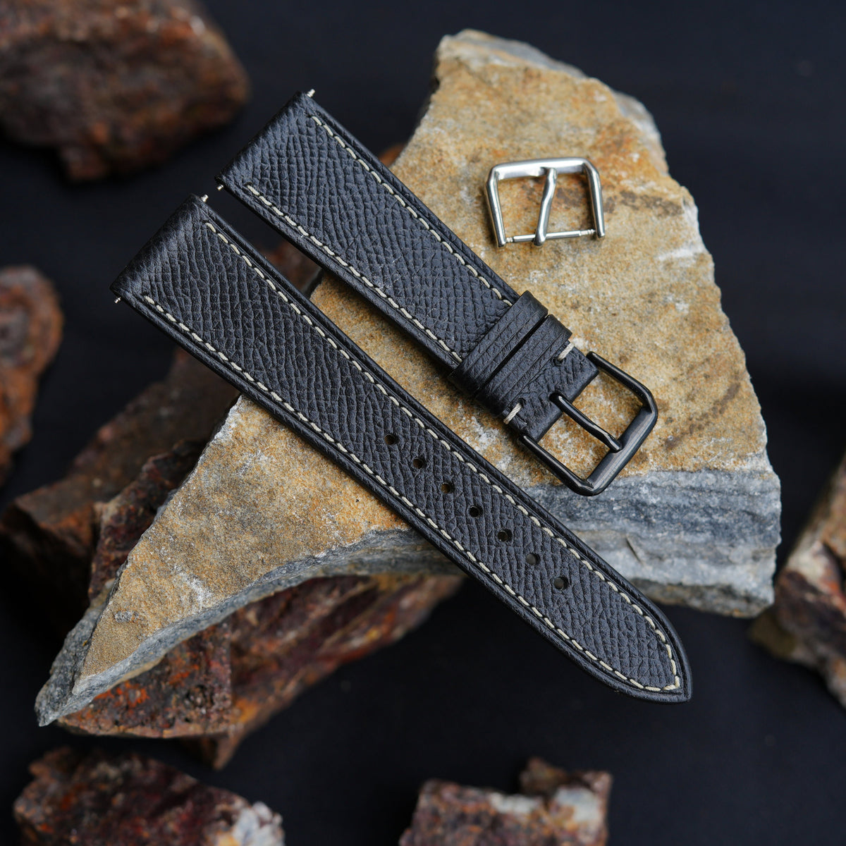black ostrich leg leather watch strap – photo 5