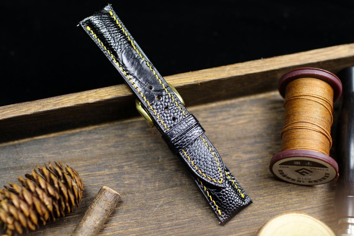 black ostrich leg leather watch strap – photo 4