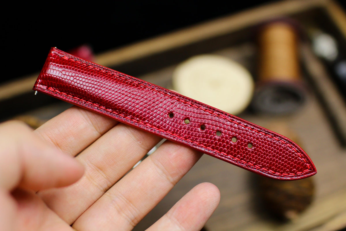 oxblood dark red lizard leather watch strap – photo 4