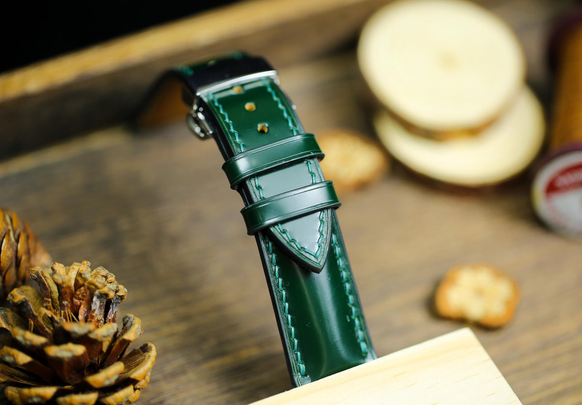 army green shell cordovan leather watch strap – photo 4