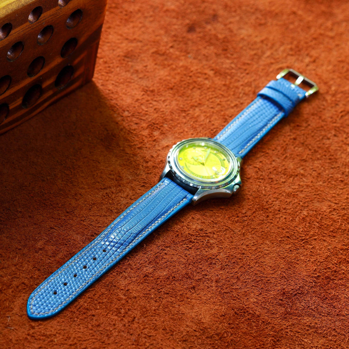teal blue lizard leather watch strap – photo 7