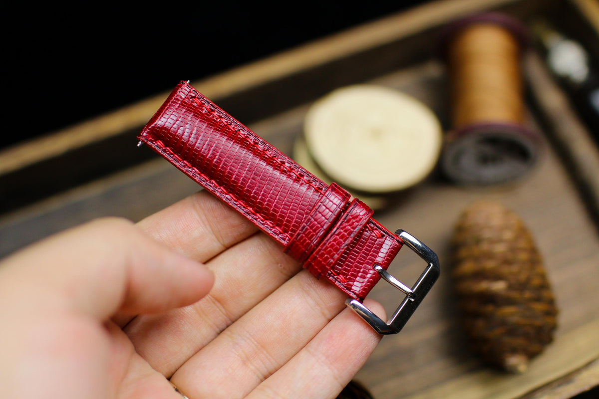 oxblood dark red lizard leather watch strap – photo 5