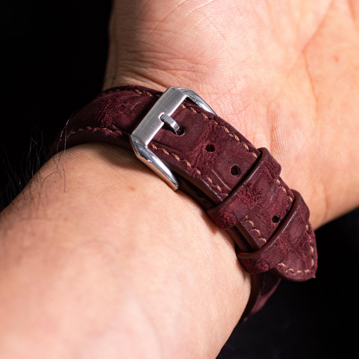 burgundy nubuck leather watch strap – photo 7