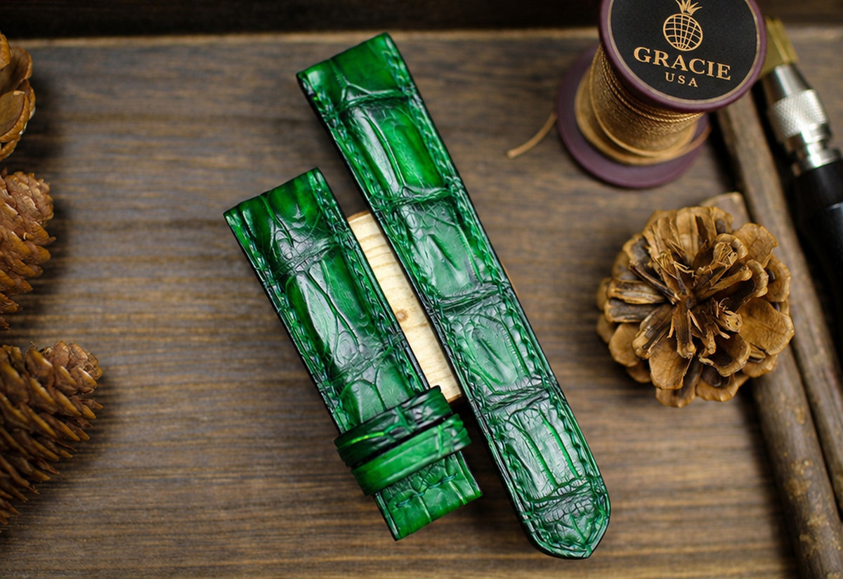 patina green alligator leather watch strap – photo 5