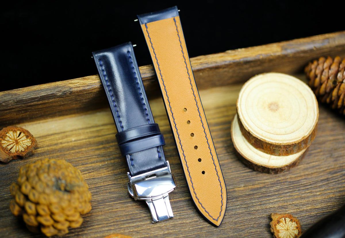navy blue shell cordovan leather watch strap – photo 5