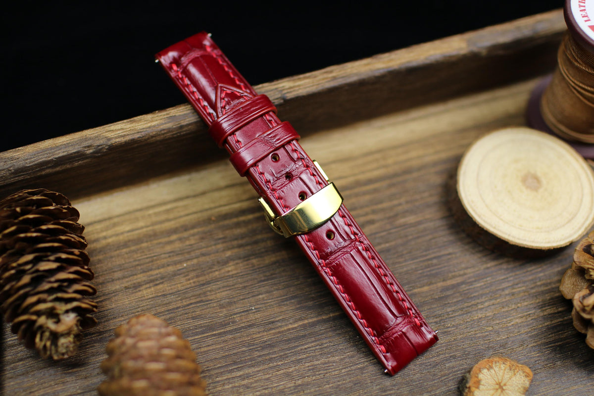 oxblood red alligator leather watch strap – photo 5