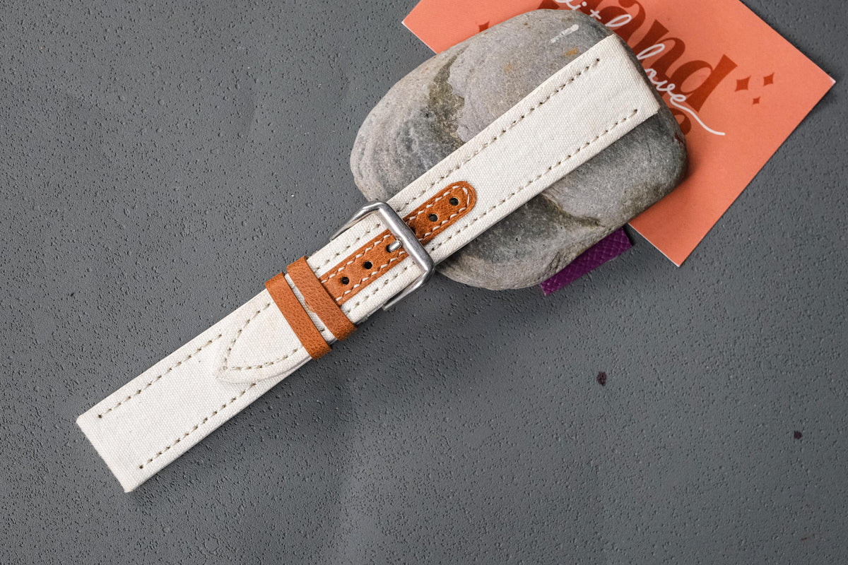 off white & brown canvas leather watch strap – photo 5