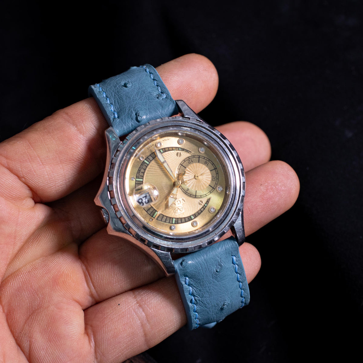 teal blue ostrich leather watch strap – photo 8