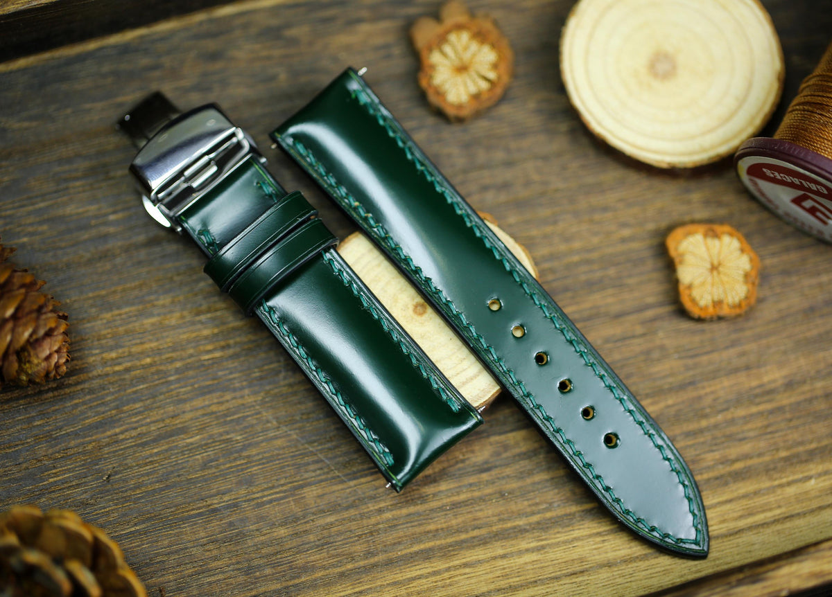 medium army green shell cordovan leather watch strap – photo 6