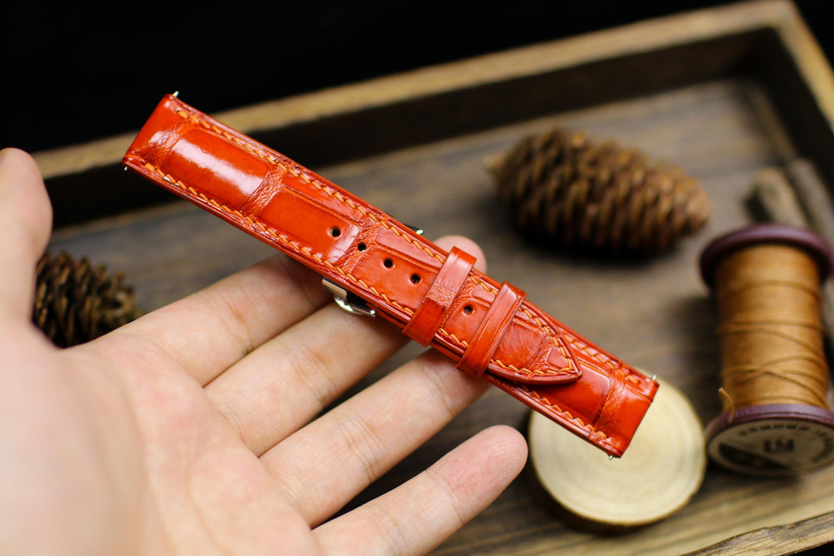 orange alligator leather watch strap – photo 6