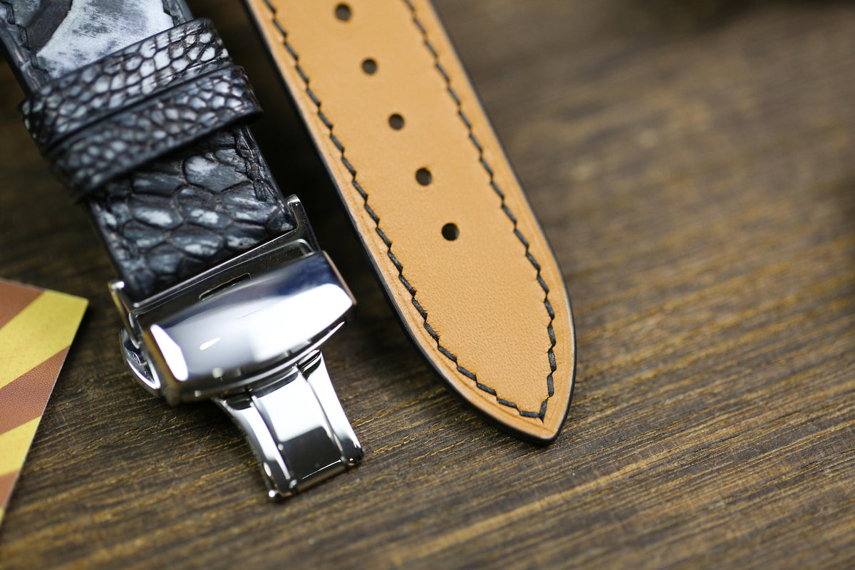patina black ostrich leg leather watch strap – photo 6